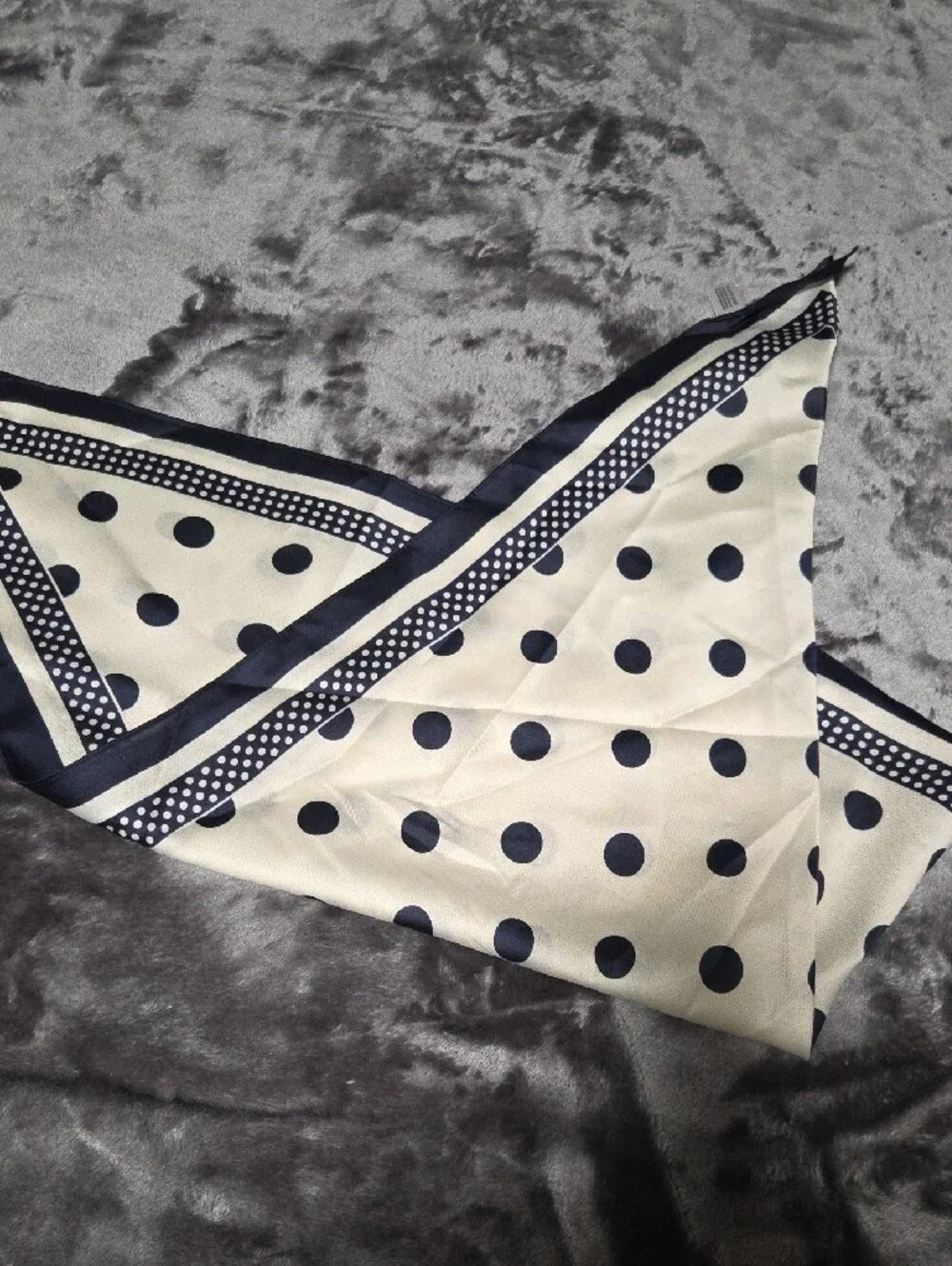 Kids Polka Dot Triangle Scarf - Cream and Navy